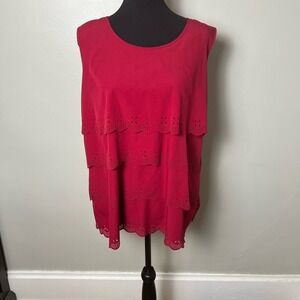 CJ Banks Red Layered Eyelet Tank Top